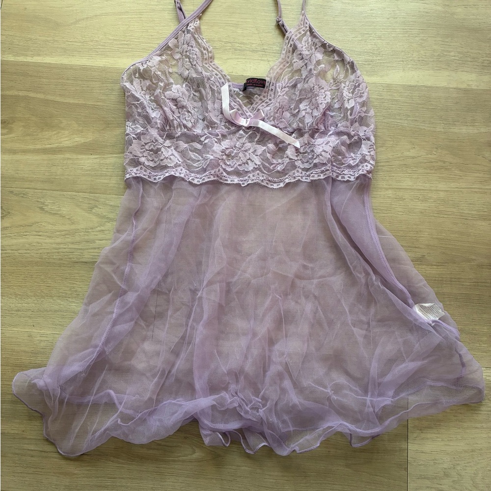 Lace Sheer Babydoll Chemise - Lavender